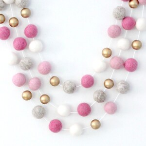 Pink Gray & Gold Felt Ball Garland- Pink Nursery Decor- Gold Accent- Girl Nursery Garland- Pink Gold Nursery Decor- Felt Balls Wood Balls