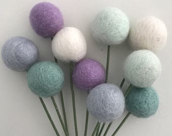 Green & Blue Purple Mint flower bouquet- Spring Felt Ball Flower-Colorful Wedding Decor- Baby Shower Decor- Wedding Shower Decoration