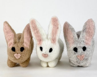 Felted Bunny- includes free felt carrot- Choose your color- white, light gray, coffee, pepper, peach