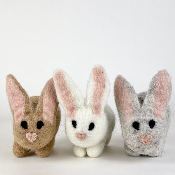 Felted Bunny- includes free felt carrot- Choose your color- white, light gray, coffee, pepper, peach
