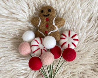 Gingerbread & Peppermint Felt Ball Bouquet: Christmas Floral Stems