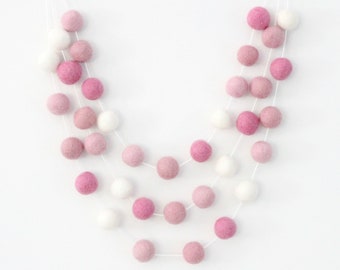 Pink & White Felt Ball Garland- Party Decor- White Pink Felt Ball Garland-Pom Pom Bunting- Baby Shower Decor- Pink Decoration-Ballet Bedroom