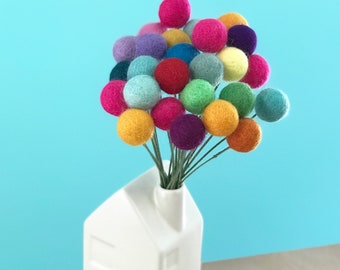 Adventure is Out There Felt Pom Pom Flowers- Billy Ball Flowers- Colorful Centerpieces- Bridesmaid bouquet- Flower bouquet- wool pom poms