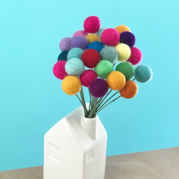 Adventure is Out There Felt Pom Pom Flowers- Billy Ball Flowers- Colorful Centerpieces- Bridesmaid bouquet- Flower bouquet- wool pom poms