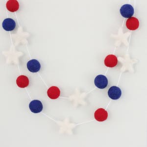 Let Freedom Ring feet ball garland- Memorial Day decor- Fourth of July banner- red white and blue decorations- patriotic decor- felt stars