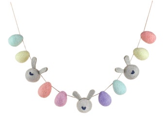 Easter Basket | Pastel Egg & Rabbit Garland on natural jute twine- Easter Decor- Choose length