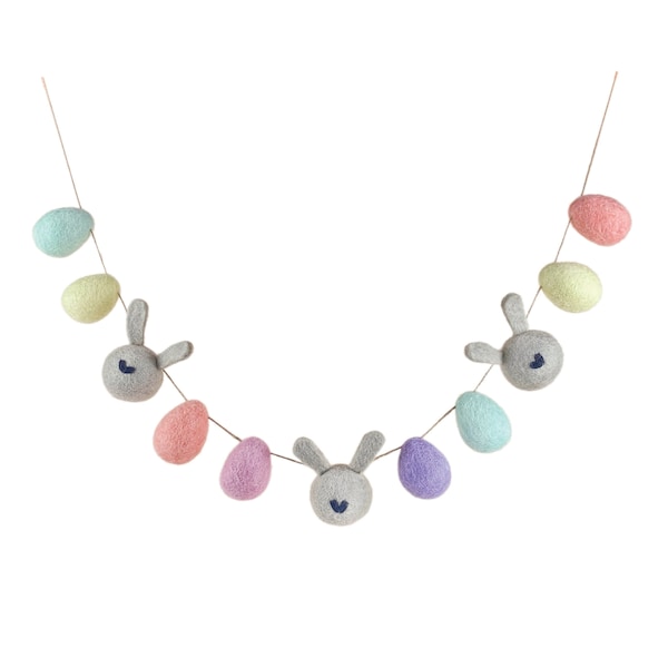 Paasmandje | Pastel Egg & Rabbit Garland op natuurlijk jute touw- Paasdecor- Kies lengte