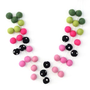 Watermelon Pom Pom garland- Pink, black, green- summer decor- picnic decoration- watermelon bunting- watermelon decorations