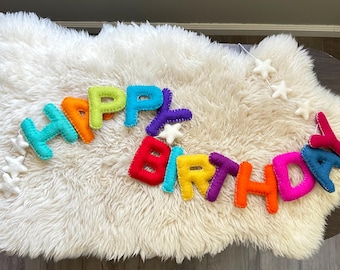 Happy Birthday Filzbuchstaben Girlande aus Filz - Regenbogen-Girlande - 2m