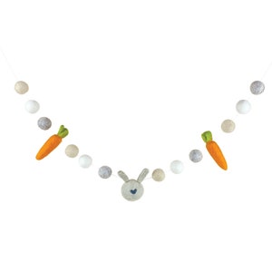 Felt Ball Garland: Farmhouse Easter Carrot & Rabbit Decor