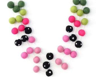 Watermelon Pom Pom garland- Pink, black, green- summer decor- picnic decoration- watermelon bunting- watermelon decorations