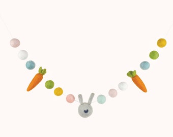 Garden Party Easter | Carrot & Rabbit Felt Ball Garland | Easter Garland | SFF exclusive