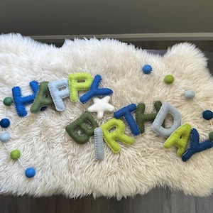 Happy Birthday Felt Letter Banner – Boy Birthday Garland – Green & Blue – 6 Ft