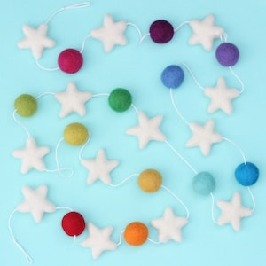 Star Light- Stars and Colorful Felt Ball Garland - Rainbow nursery decor- star bunting- felt stars- Star nursery decoration- stars