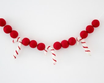 Felt Ball Christmas Garland: Red & Striped Candy Canes