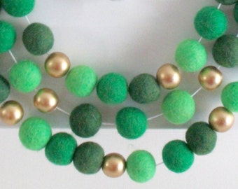 Shamrock Gold Felt Ball Garland- St. Patrick's Day Decor- Metallic Pom Pom Garland- St. Patty's Day Mantle