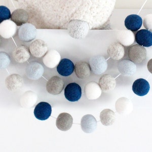 Classic Navy Blue Garland- Boy Nursery Decor- Navy Birthday Garland-Pom Pom Bunting- Baby Shower Decor- Nautical Bunting -Navy Gray Garland