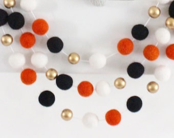 Halloween Gold Garland- Halloween garland- Black White Orange garland- Black and Orange Halloween decorations- Gold Halloween