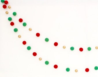 Holly Jolly Gold Christmas Garland- Red, Green, Gold Garland- Christmas mantle decor- Christmas tree Garland- Xmas Garland- Red Green Decor