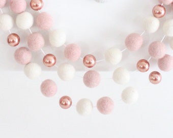 Rose Gold and Blush Felt Ball Garland- Pink Nursery Decor- Rose Gold Decor- Girl Nursery Garland- Pink & Rose Gold Nursery Decor