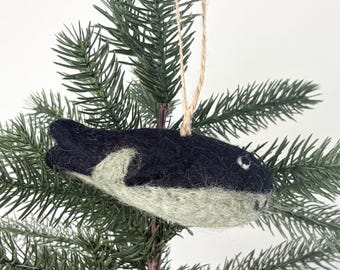 Orca Felt Ornament | Handmade Wool Killer Whale Christmas Ornament - C9