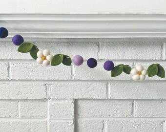 Lavender Daze-y | Felt Ball, Daisy & Leaf Garland by Sheep Farm Felt