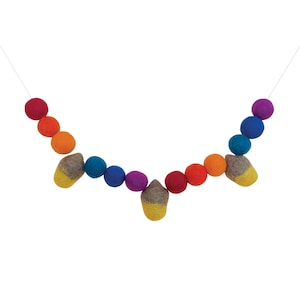 Herbst Regenbogen Eichel | Filz Ball und Eichel Girlande - Herbstfarben - Orange, Senf, Braun, Burgund