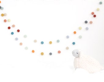 Multicolored Nursery Garland- Wanderer- Felt Ball Pom Pom Garland- Blue Coral Mint Peach- Nursery Decoration- Gender Neutral Decor- Boy Girl