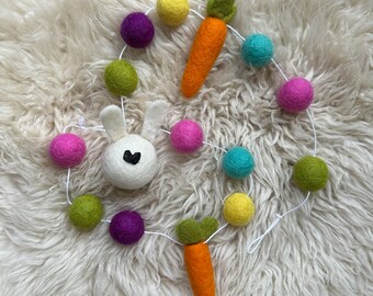 Bright Easter | Carrot & Rabbit Felt Ball Garland | Easter Garland | SFF exclusive