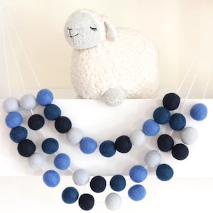 Navy Garland- Nursery Decor- Blue Navy Felt Ball Garland-Pom Pom Bunting- Baby Shower Decor- Navy Nursery- Nautical Bunting -Boy Garland