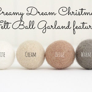 Creamy Dreamy Christmas Garland Felt Ball Garland Cream Beige White Gray Christmas Tree Garland Mantel Decor image 5