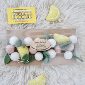 Lemon Garland-featuring felt leaves, lemons, and blush and white felt balls image 8