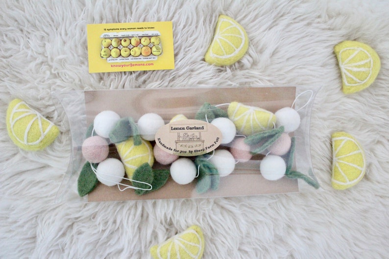 Lemon Garland-featuring felt leaves, lemons, and blush and white felt balls image 8