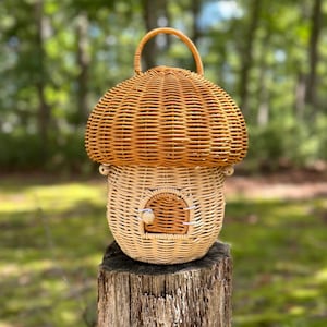 Rattan Mushroom Basket with Door by Sheep Farm Felt
