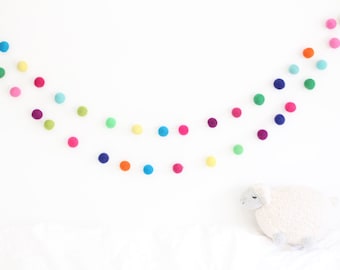 Nursery Decor- Gender Neutral Nursery  Garland-Felt Ball Garland- Rainbow Bunting- Color Me Happy- Felt Ball Decoration- Nursery Decor