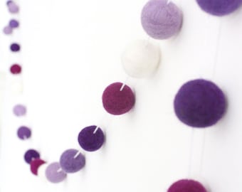 Purple Felt Ball Garland- Purple Birthday Decor- Baby Girl Nursery Garland- Purple Felt Ball Pom Pom Garland- Purple Baby Shower Decoration