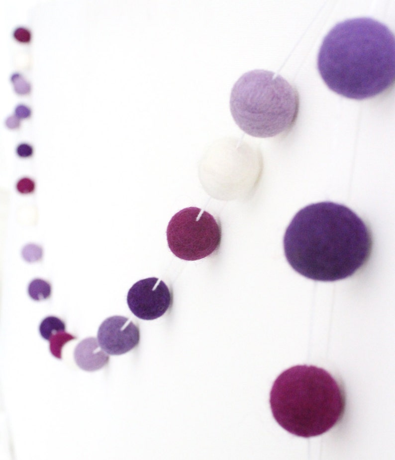 Purple Felt Ball Garland Purple Birthday Decor Baby Girl Nursery Garland Purple Baby Shower Decoration Purple Felt Ball Pom Pom Garland