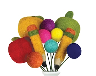Classroom Celebrations | Apple & Pencil Felt Ball Bouquet -choose 10 or 20 stems