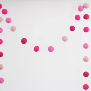 Pink Garland Pink Pom Pom Garland Pink Nursery Decor Felt Ball Garland Baby Girl Nursery Art-Pink Wall Accent Pink Felt Ball Garland image 4