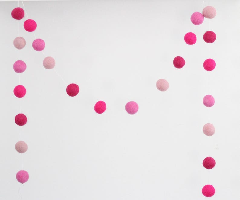 Pink Garland Pink Pom Pom Garland Pink Nursery Decor Felt Etsy