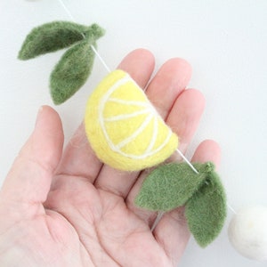 Lemon Garland-featuring felt leaves, lemons, and blush and white felt balls image 4