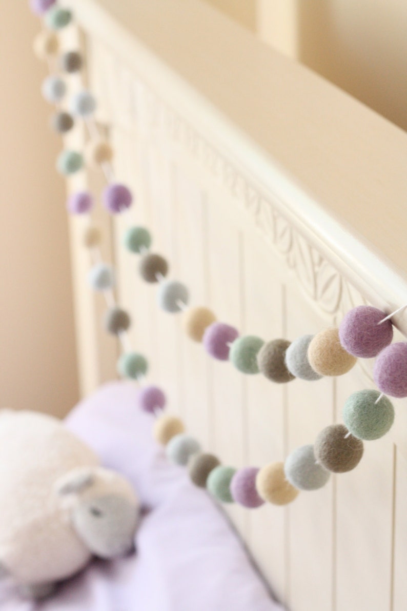 Felt Ball Garland Baby Girl Garland Misty Morning Gray Mint Etsy