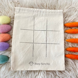 Sheep Farm Felt Tic Tac Toe Easter Gift Comes with a handprinted muslin bag with five carrots and 5 eggs image 3