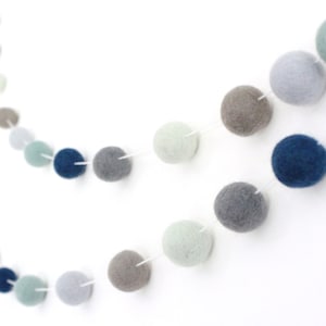 Deep Blue Sea Blue and Green Felt ball garland image 1