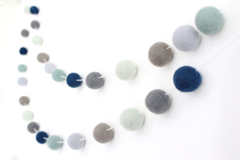 Deep Blue Sea Blue and Green Felt ball garland image 1