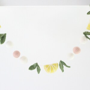 Lemon Garland-featuring felt leaves, lemons, and blush and white felt balls image 7