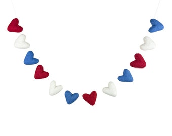 I Love This Land- Felt Heart Garland- Red, White & Blue