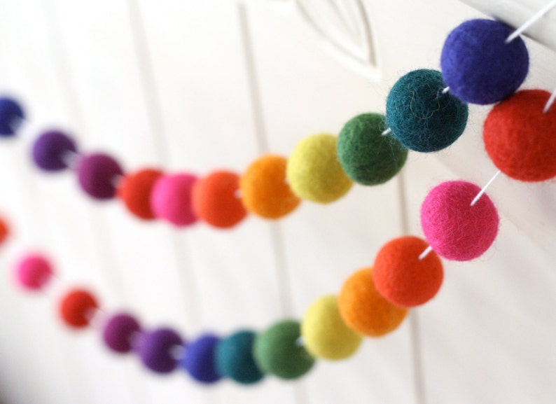 Rainbow Garland Felt Ball Garland Nursery Decor Bunting Etsy