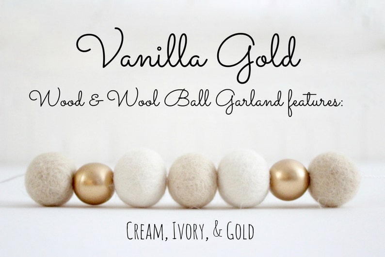 Vanilla Gold Neutral Felt Ball Garland Gold Nursery Decor Cream Ivory Gold Felt Ball Garland Ivory Cream Nursery Bunting Gender Neutral image 3