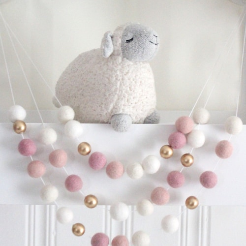 Eloise Felt Ball Garland Girl Nursery Decor Gold Accent Etsy